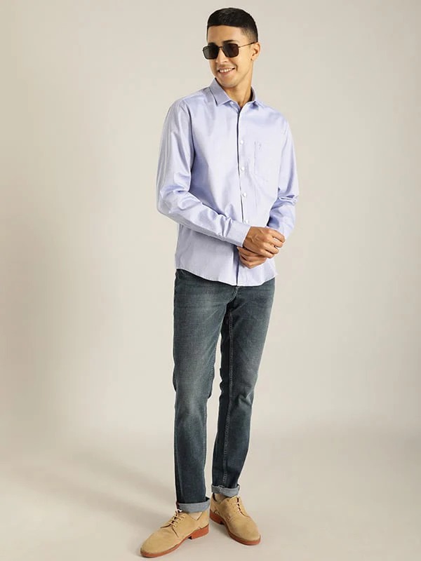 Indian Terrain Men Self Design Blue Shirt